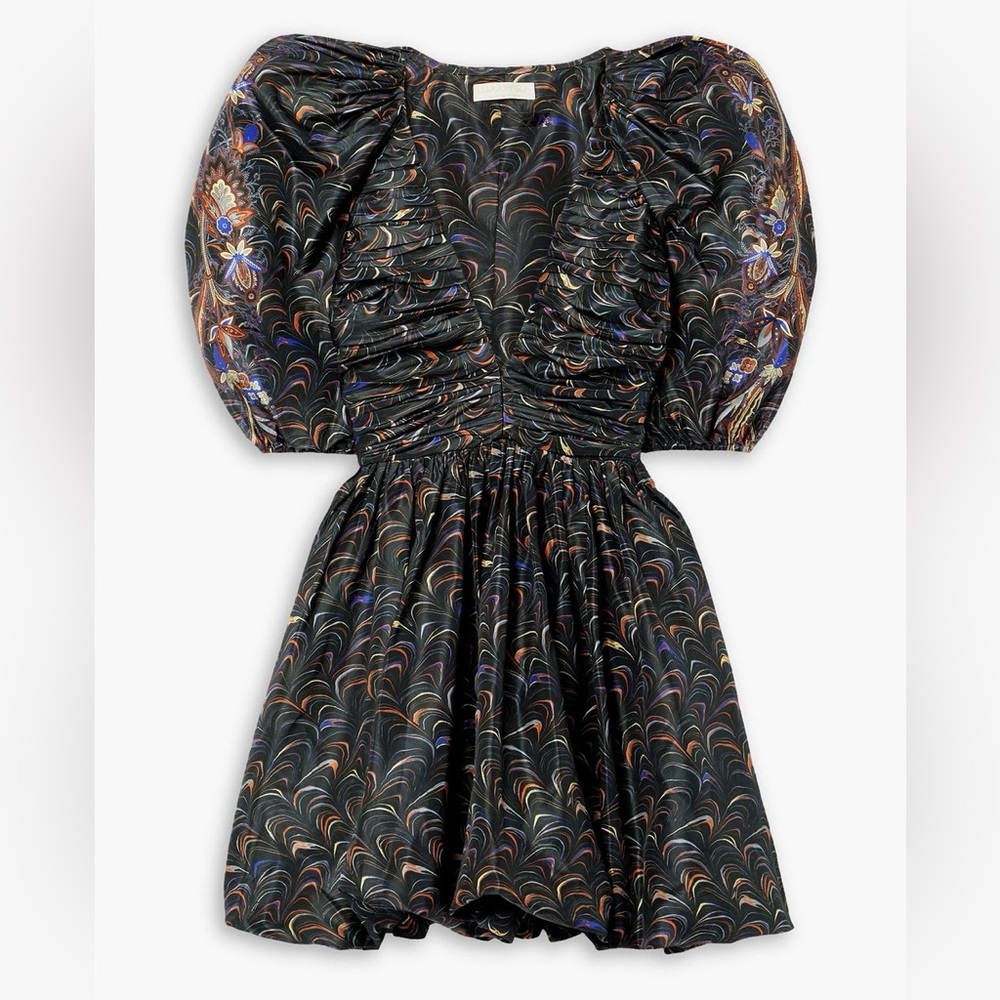 ULLA JOHNSON Gwen printed ruched taffeta mini dress
